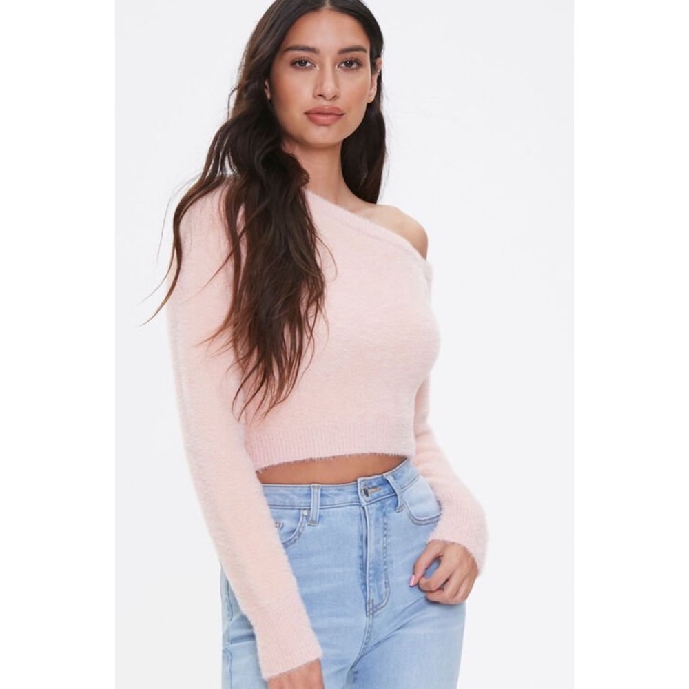 NWT Forever 21 Fuzzy Knit One-Shoulder Sweater